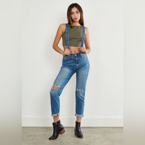 Vibrant M.i.U Distressed Mom Jeans Overalls Suspender Coveralls Blue 7 27